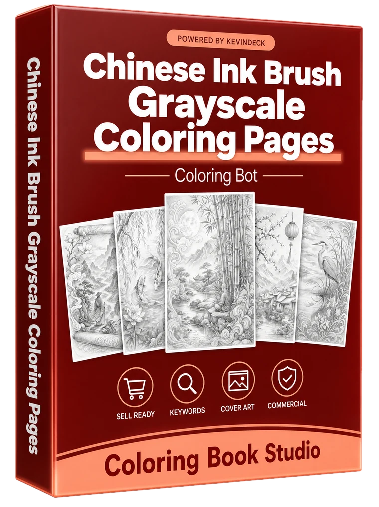 Tranquil, the chinese ink brush grayscale coloring pages studio