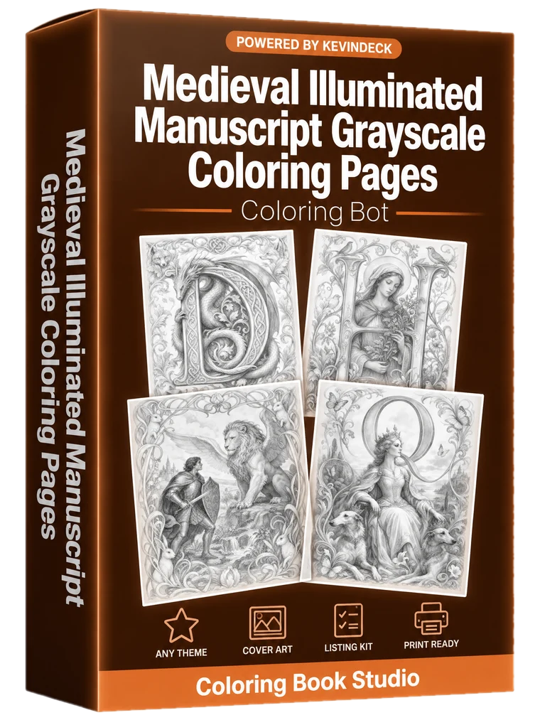 Monastic, the medieval illuminated manuscript grayscale coloring pages studio