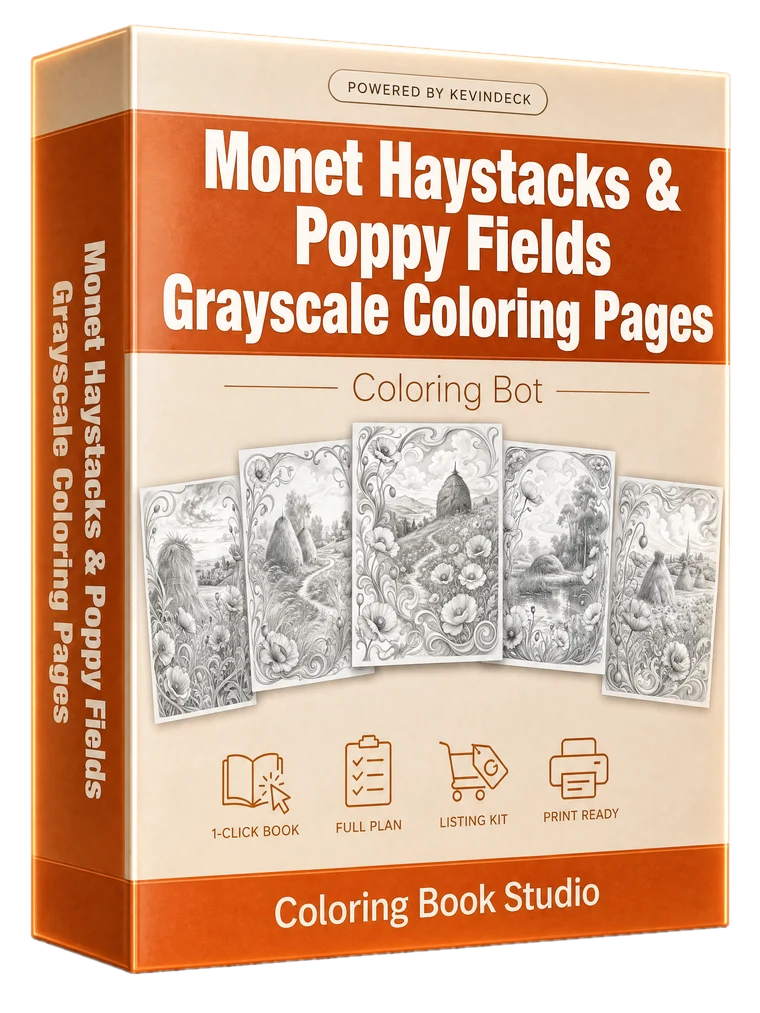Pastoral, the monet haystacks & poppy fields grayscale coloring pages studio