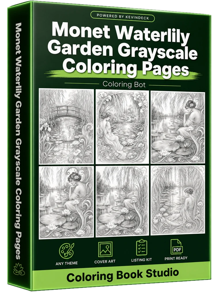 Ochre, the monet waterlily garden grayscale coloring pages studio