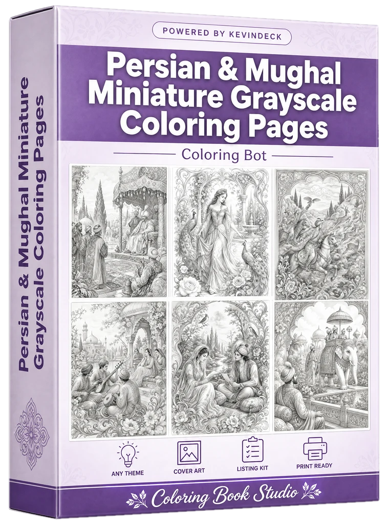 Umber, the persian & mughal miniature grayscale coloring pages studio