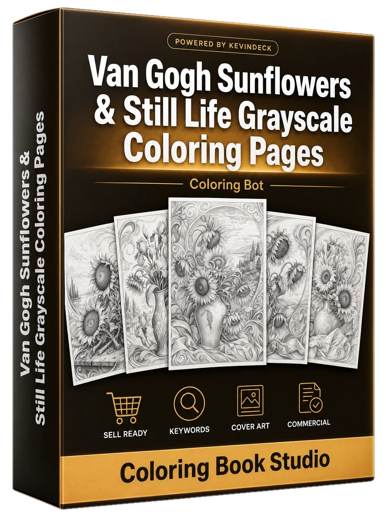 Sunlit, the van gogh sunflowers & still life grayscale coloring pages studio